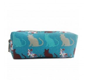 PC-CT - Miss Lulu Canvas Pencil Case Cat Teal