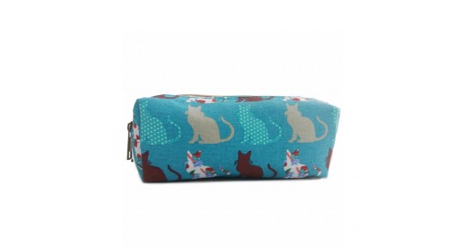 PC-CT - Miss Lulu Canvas Pencil Case Cat Teal
