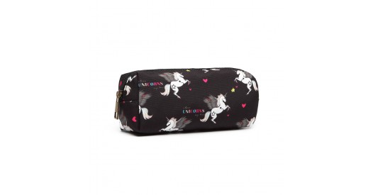 PC-UN - MISS LULU UNICORN CANVAS PENCIL CASE - BLACK