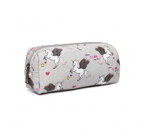 PC-UN - MISS LULU UNICORN CANVAS PENCIL CASE - GREY