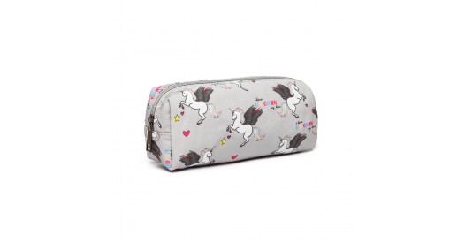 PC-UN - MISS LULU UNICORN CANVAS PENCIL CASE - GREY