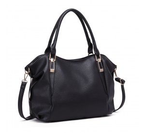 S1716 - Miss Lulu Soft Leather Elegant Simple Shoulder Bag - Black