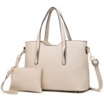 S1719 – Miss Lulu PU Leather Handbag & Purse – Beige
