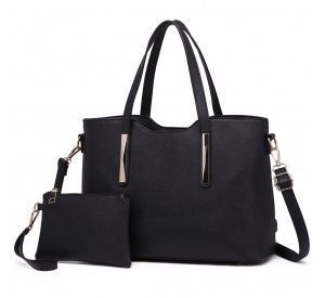 S1719 - Miss Lulu PU Leather Handbag & Purse - Black