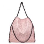 S1760 – Miss Lulu Metallic Effect Chain Tote Bag – Nude