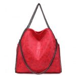 S1760 – Miss Lulu Metallic Effect Chain Tote Bag – Red