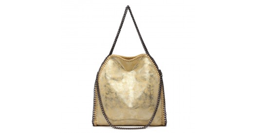 S1760 - Miss Lulu Metallic Effect Chain Tote Bag - Yellow