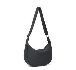 S2314 - Water-resistant Portable Crescent Shoulder Cross Body Bag - Black