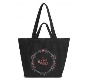 S2316 - Durable Canvas Shopping Shoulder Bag - Black