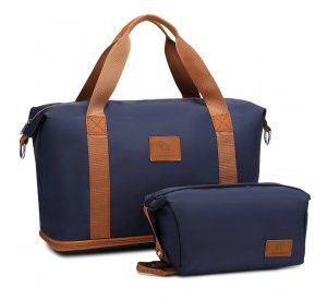 S2366 - 36L Expandable Water-Resistant Travel Tote Set with Cosmetic Pouch Versatile Carry-On Duffel Bag - Navy And Brown