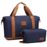S2366 – 36L Expandable Water-Resistant Travel Tote Set with Cosmetic Pouch Versatile Carry-On Duffel Bag – Navy And Brown