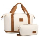 S2366 – 36L Expandable Water-Resistant Travel Tote Set with Cosmetic Pouch Versatile Carry-On Duffel Bag – Beige And Brown