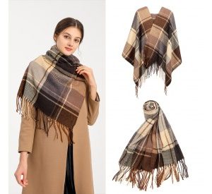S6430 - Women Fashion Long Shawl Grid Tassel Winter Warm Lattice Large Scarf - Brown