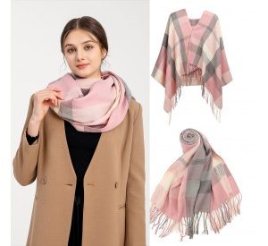 S6430 - Women Fashion Long Shawl Grid Tassel Winter Warm Lattice Large Scarf - Pink