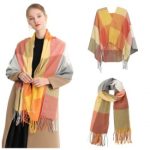 S6433 – Acrylic Fashion Women’s Long Shawl Grid Tassel Winter Warm Oversized Scarf – Orange