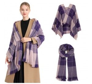 S6433 - Acrylic Fashion Women's Long Shawl Grid Tassel Winter Warm Oversized Scarf - Purple