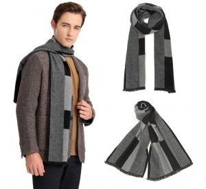 S6434 - Men's Fashion Irregular Grid Winter Scarf for Warmth and Style - Black