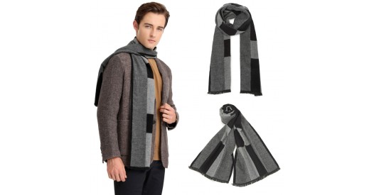 S6434 - Men's Fashion Irregular Grid Winter Scarf for Warmth and Style - Black