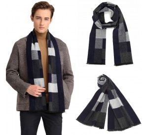 S6434 - Men's Fashion Irregular Grid Winter Scarf for Warmth and Style - Navy