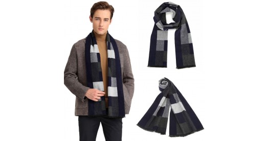 S6434 - Men's Fashion Irregular Grid Winter Scarf for Warmth and Style - Navy