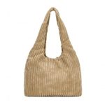 SRM2435 – Miss Lulu Reversible Corduroy Shoulder Bag with Spacious Interior – Brown