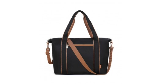 TVK2420 – Kono Lightweight Waterproof Weekender Tote Bag Foldable Cabin Flight Duffel Ideal for Underseat Carry-On Travel – Black and Brown