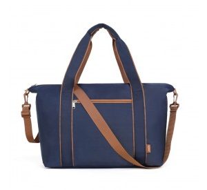 TVK2420 - Kono Lightweight Waterproof Weekender Tote Bag Foldable Cabin Flight Duffel Ideal for Underseat Carry-On Travel - Navy and Brown
