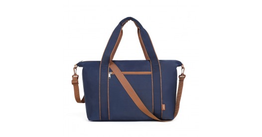 TVK2420 – Kono Lightweight Waterproof Weekender Tote Bag Foldable Cabin Flight Duffel Ideal for Underseat Carry-On Travel – Navy and Brown